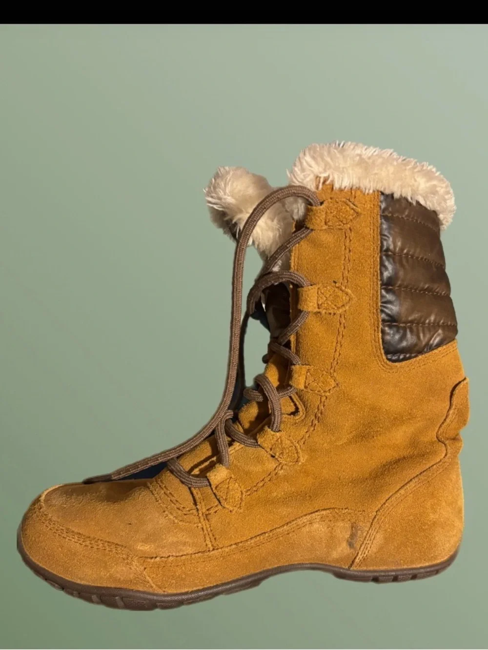 The North Face Women's Tan Suede-Look Insulated Winter Boots 7.5
